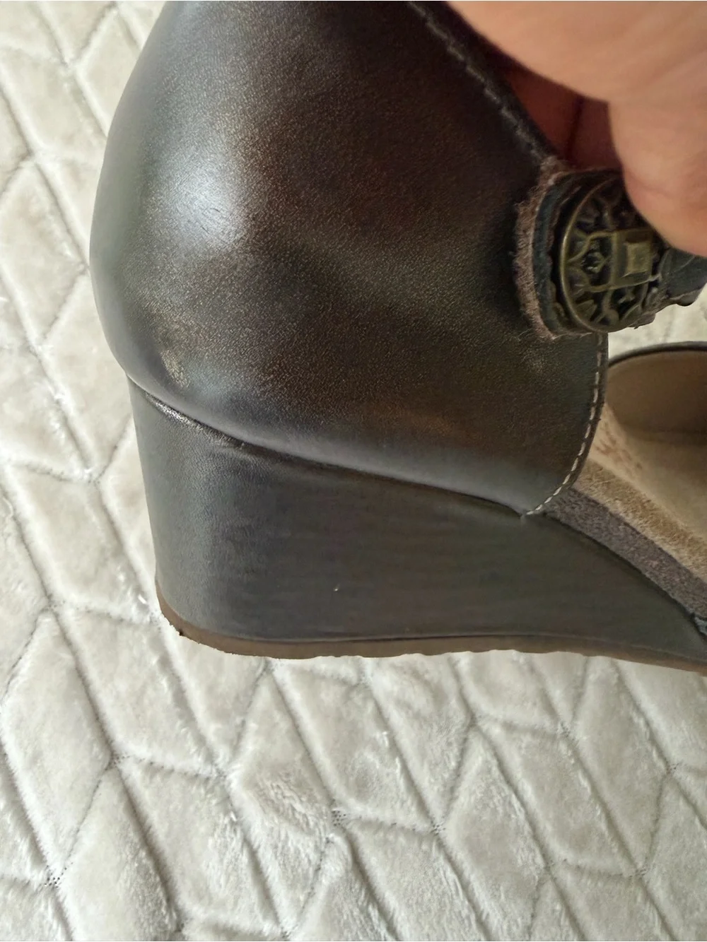 Aetrex Mia Adjustable Metallic Brown Braided Ankle-Strap Wedge Mary Janes Eu 40